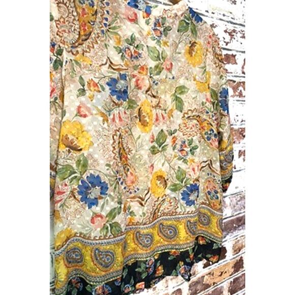 Anthropologie Fig & Flower Plus Size Flowing 3/4 Border Printed Sleeve Blouse - Picture 13 of 13